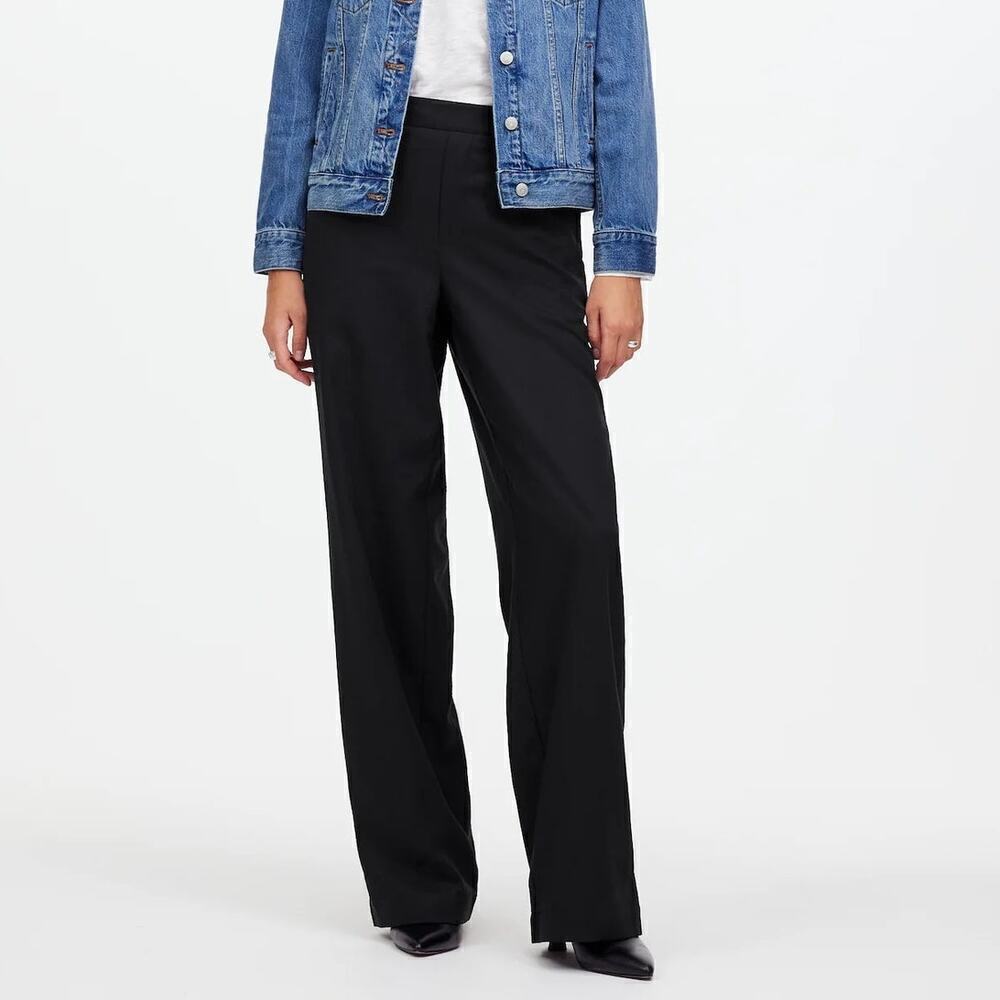 Madewell Pants Pull-On Straight Leg Drapey Twill Cotton True Black NWT Medium
